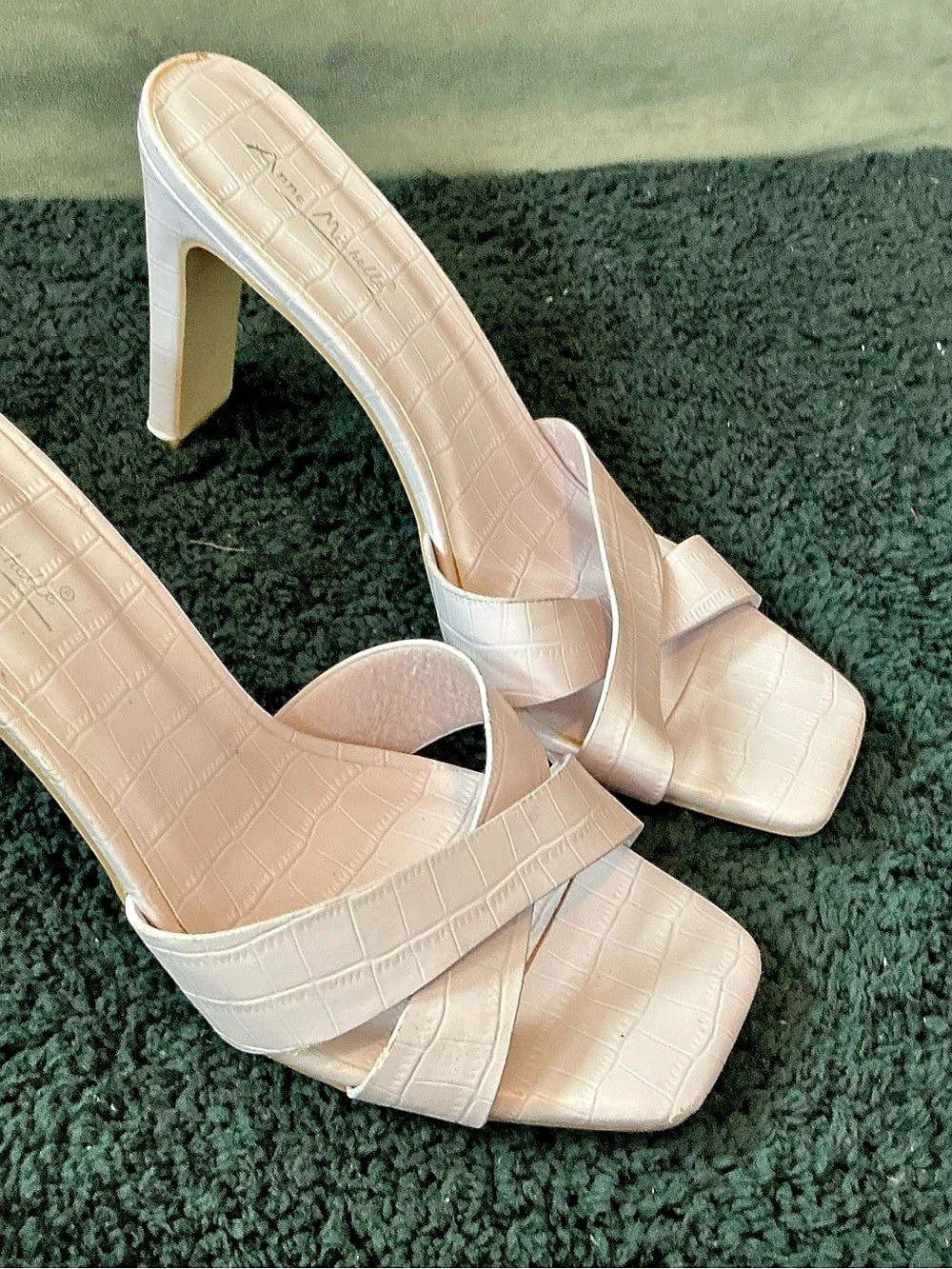 Anne Michelle Strappy Block Heel Mules in Pink Like New
